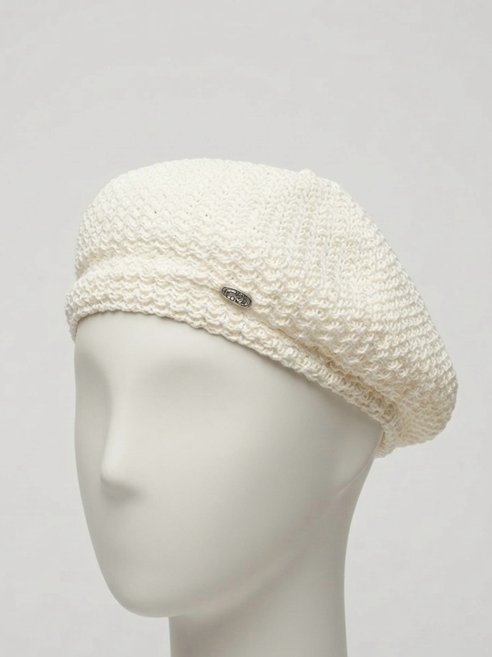 Classic Ivory Knit Beret with Subtle Logo